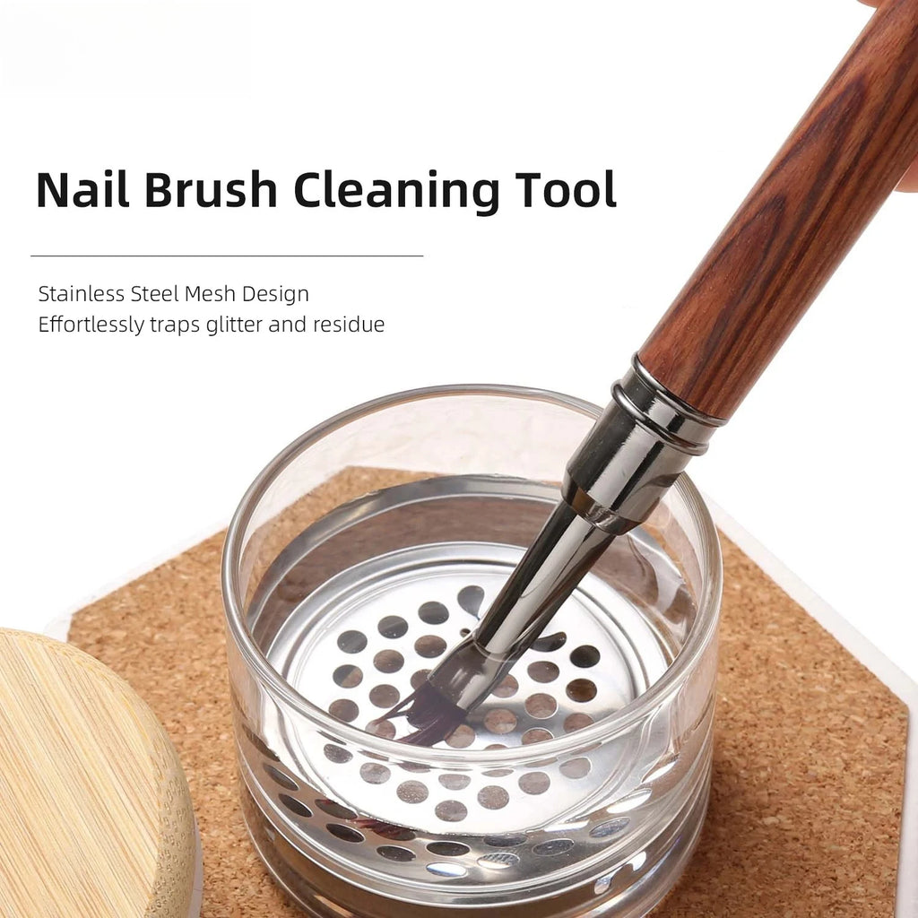 Nail Brush Cleaner Cup Wash Pen Brush Cup with Stainless Steel Mesh Base Nail Drill Bits Cleaning Container Crystal Glass Cup Oasis Select