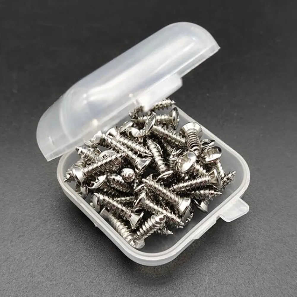 50Pcs Guitar Pickguard Screws With Box For ST Electric Guitar Bass Metal Pick Guard Scratchplate Screws Bolts Set Accessories Oasis Select chrome