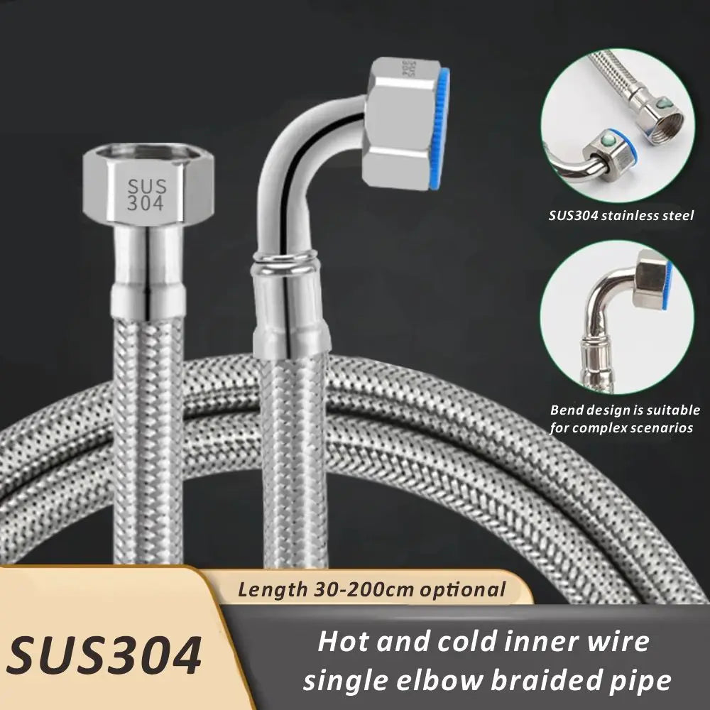 New 90° Bend Pipe Elbow 304 Stainless Steel Braided Hose Water Heater Toilet Explosion-proof High-pressure Hot Cold Water Inlet Oasis Select