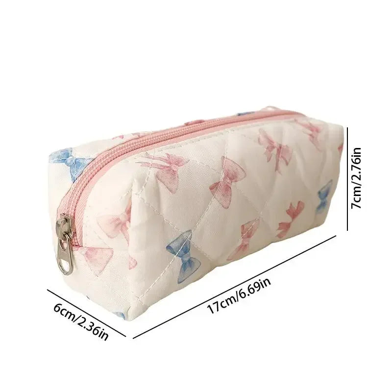 Sweet Cute Bow Floral Cherry Pencil Case Portable Large Capacity Student Stationery Storage Bag Pen Bag Girly Cosmetic Bag Gifts Oasis Select