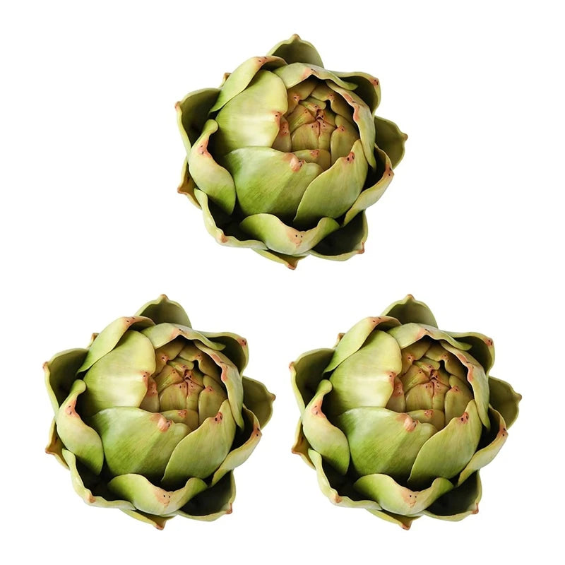 WISH 3-Pack Large Green Faux Artichokes - Artificial Vegetables And Fake Fruits For Kitchen Decorations Oasis Select As Shown NONE