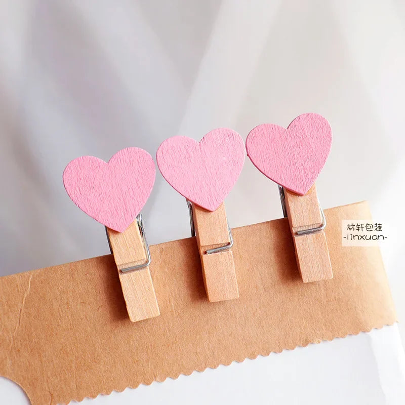 10/50pcs Red Heart Love Wooden Clothes Photo Paper Peg Pin Mini Clothespin Postcard Clips Home Wedding Valentine's Day Decorati Oasis Select