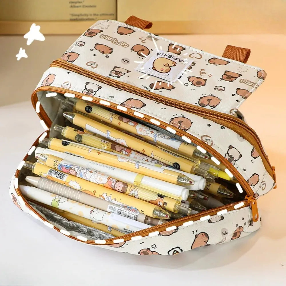 1 Piece Cute Capybara Pencil Case for Student Cartoon Anime Cat Paw Creative Pencil Bag High Capacity Stationery Storage Bag Oasis Select
