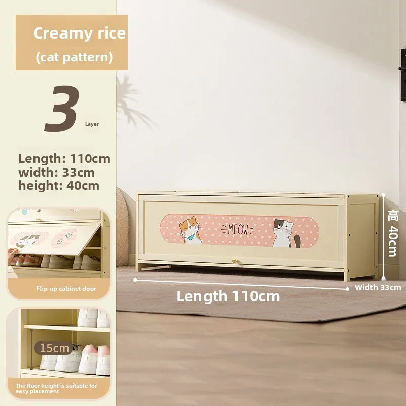 Household indoor large-capacity floor-to-ceiling multi-layer shoe rack entrance integrated dust-proof cartoon locker Oasis Select Three layers 110