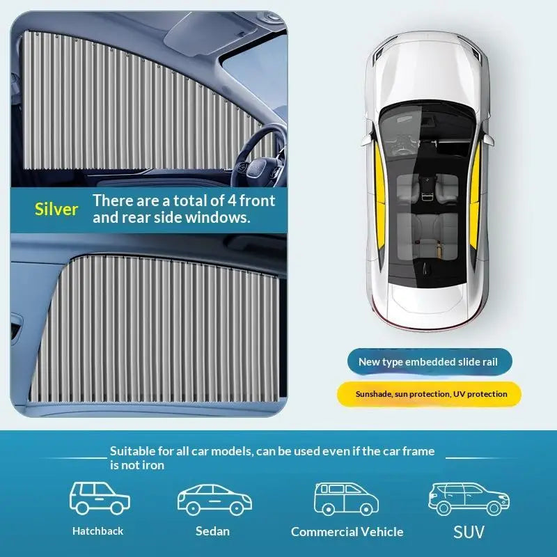 2pcs Universal Car Sun Shade Side Window Curtain Auto Foldable Uv Protection Black Pure Cloth Sun Visor Blinds Cover Car-Styling Oasis Select Silver