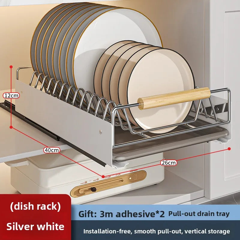 Kitchen cabinet inner shelf, drawer type pull basket, pull bowl, plate and saucer storage rack, stainless steel drain bowl rack Oasis Select Medium Dish Rack