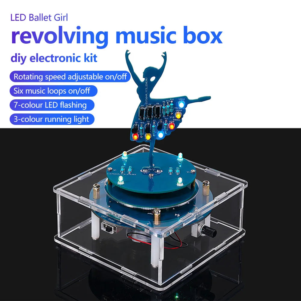 DC 5V Rotating Music Box Ballet Girl Welding Practice Flow Light Pendant DIY Electronic Kit Welding Practice Parts Micro USB Oasis Select