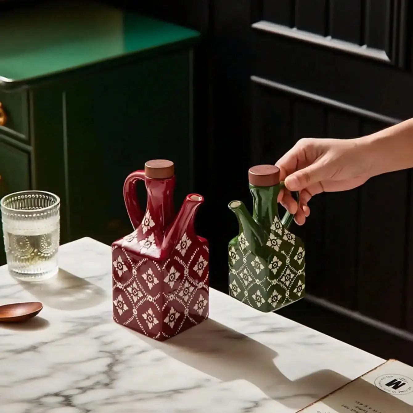 American Oil Pot Household Style Ceramic Bottle Chili Bottle Soy Sauce Vinegar Olive Oil Storage Container Kitchen Accessories Oasis Select