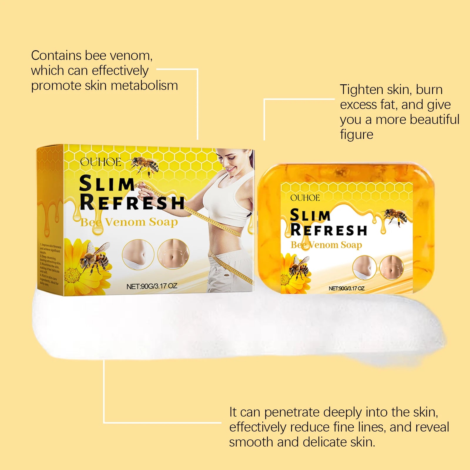 Bee Venom Firming Body Soap Toning Bath Bar Deep Nourishing Hydrating Complex For Smooth Soft Skin Gentle Daily Cleansing Oasis Select