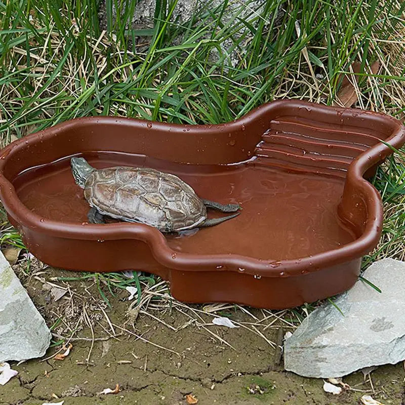 Turtle Feeding Dish Reptile Bathing Pool With Ramp And Basking terrace Aquarium Ornament For Turtle Bearded Dragon Gecko Yard Oasis Select