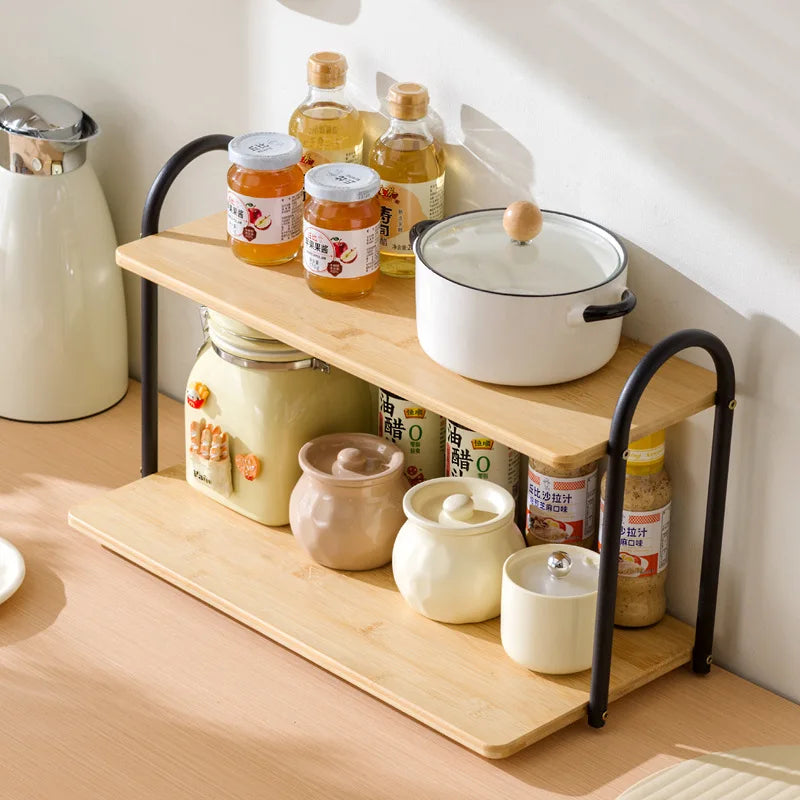 Double-layer kitchen seasoning rack rack household seasoning salt tank multi-functional multi-layer storage rack Oasis Select
