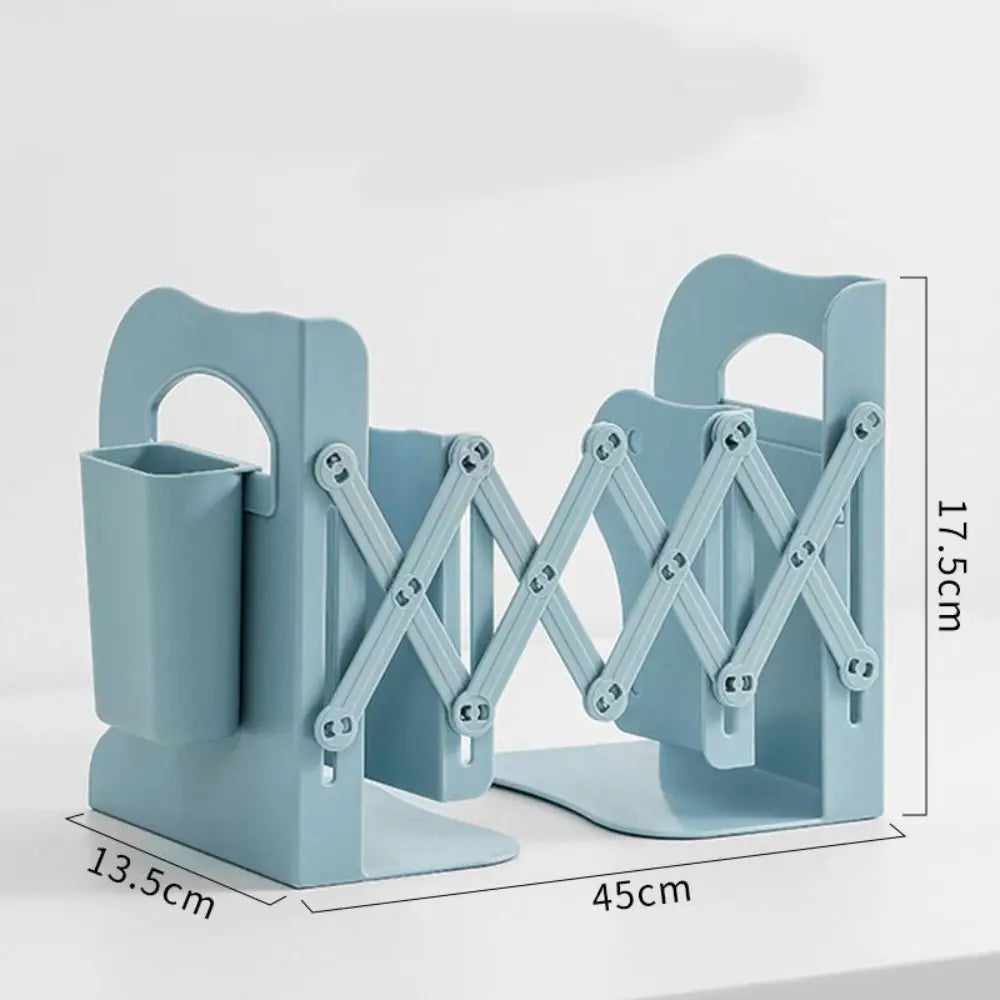 with Pen Holder Retractable Bookends Fixed Book Clip Save Space Adjustable Bookshelf Stationery Simple Divider Book Stand Oasis Select Blue-S