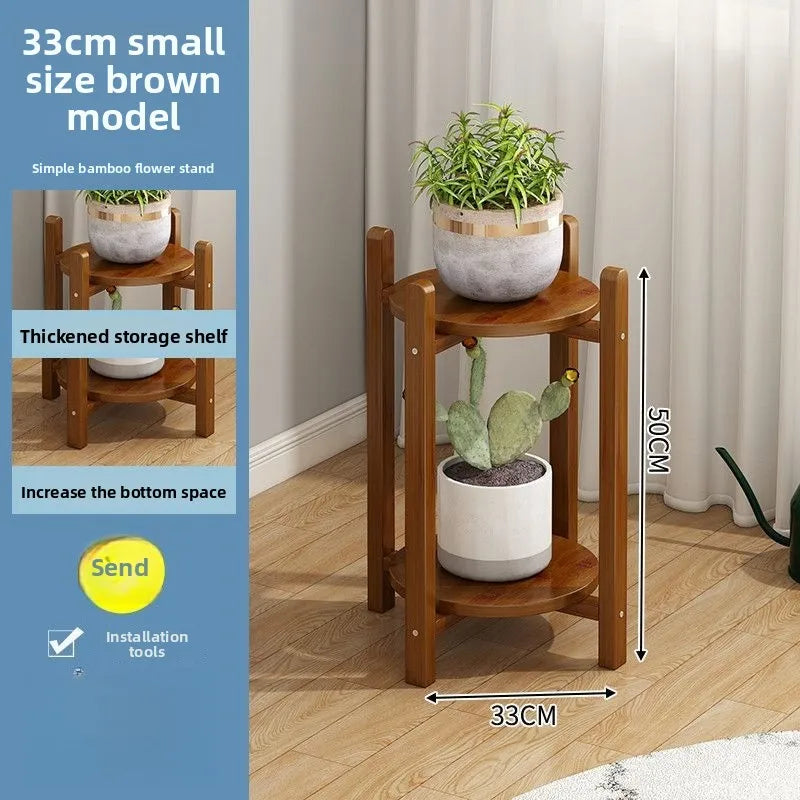 Flower rack Floor-to-ceiling multi-layer succulent bamboo rack Flower rack Pot rack Oasis Select S-Brown-50cm