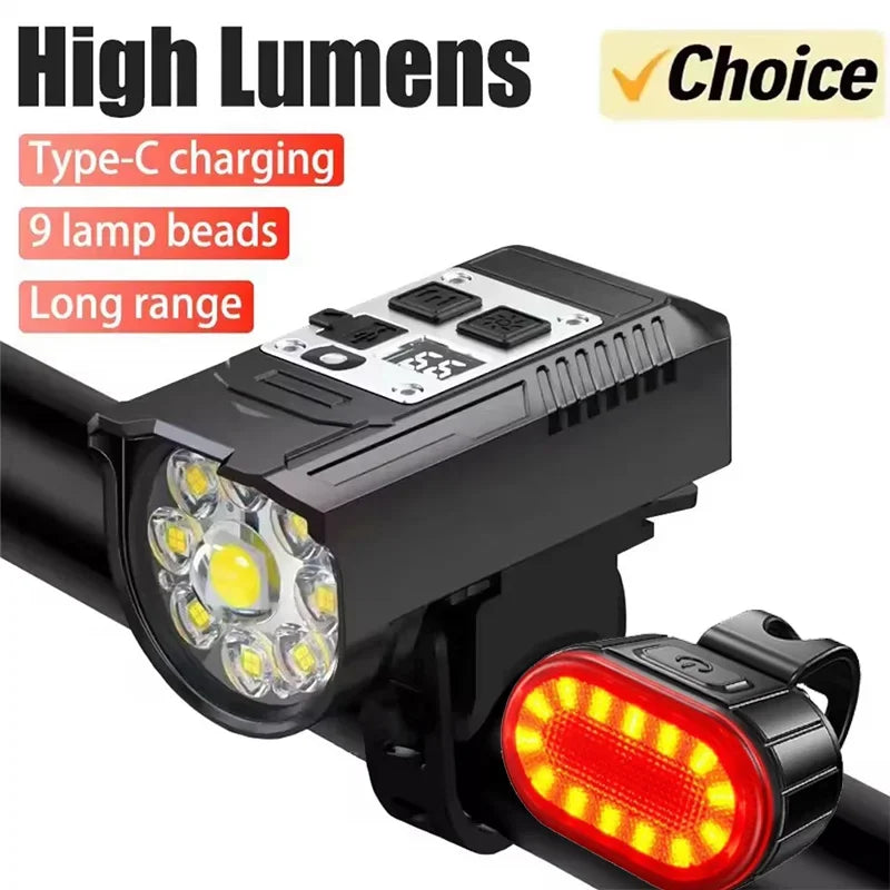 LED Bike Bicycle Light Type-C Rechargeable Set Road Bike Front Back Headlight Lamp Flashlight Cycling Light Cycling Accessories Oasis Select With tail light