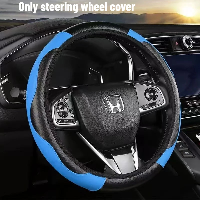 Practical ringless stretch car steering wrap, new carbon fiber leather elastic band steering wheel cover Oasis Select Blue