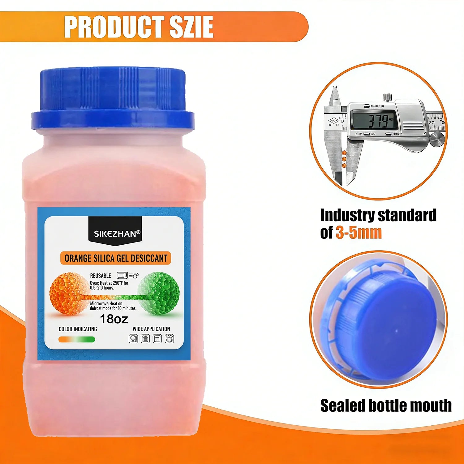 Orange Silica Gel Beads 3-5mm Indicating Reusable Desiccant Rechargeable Moisture Absorber For 3D Printers Cameras & Electronics Oasis Select