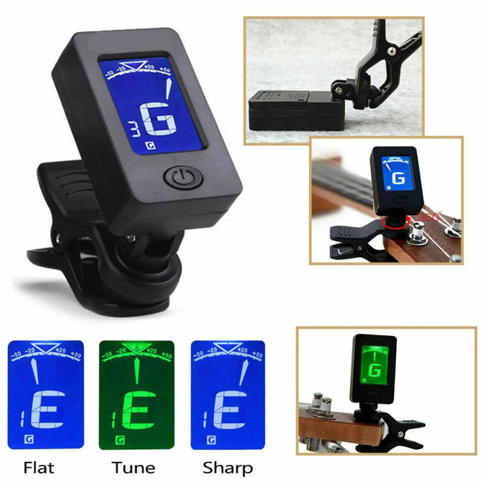 Professional Clip-On 360 Degree Acoustic Guitar Tuner LCD Screen Electric Digital Tuner For Acoustic Guitar Ukulele Accessories Oasis Select