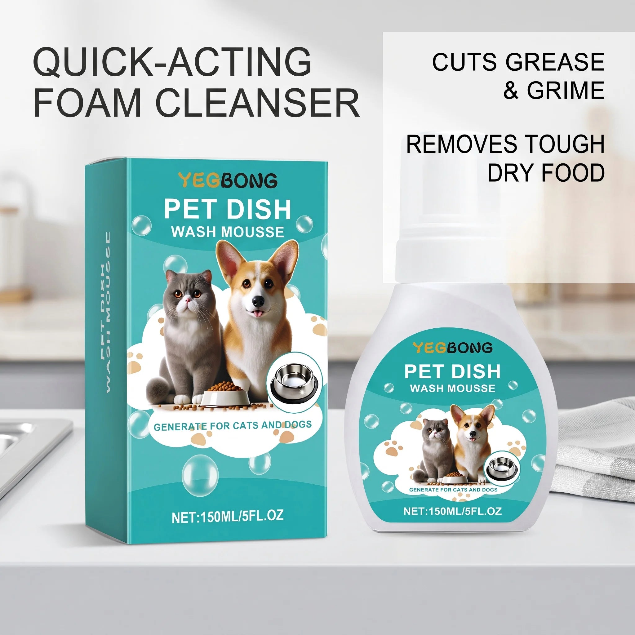 Pet Dish Wash Mousse for Cat & Dog Food Bowls Odor Remover Effectively Dissolves Saliva Slime and Greasy Buildup Pet Care Oasis Select