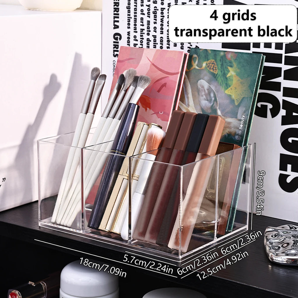 1pc Desktop Acrylic Transparent Makeup Brush Storage Box Organizer Portable Lipstick Makeup Brush Makeup Pen Holder Storage Box Oasis Select 4grid-transparent