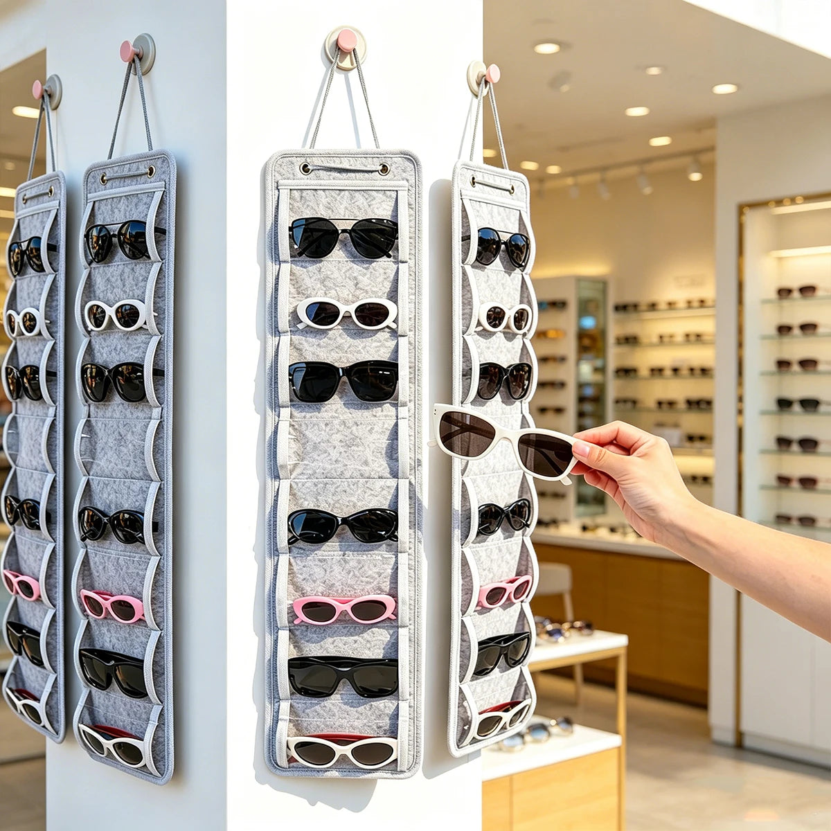 1pc8 grid wall mounted glasses display storage hanging bag multi grid sunglasses fashionable glasses sorting and storage rack Oasis Select
