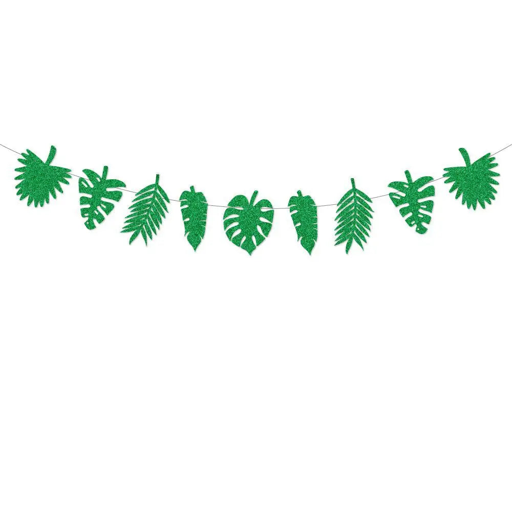 Glitter Tropical Leaf Banner, Monstera Palm Leaves Garland, Hawaiian Luau Party Decorations for Birthday Baby Shower Wedding Oasis Select Green