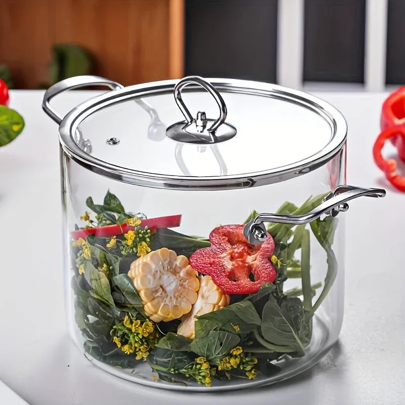 5.5 L Glass Saucepan with Lid, Glass Cooker, Large Volume Soup Pot, Borosilicate Glass Saucepan with Two Ears Soup Pot, Stainles Oasis Select
