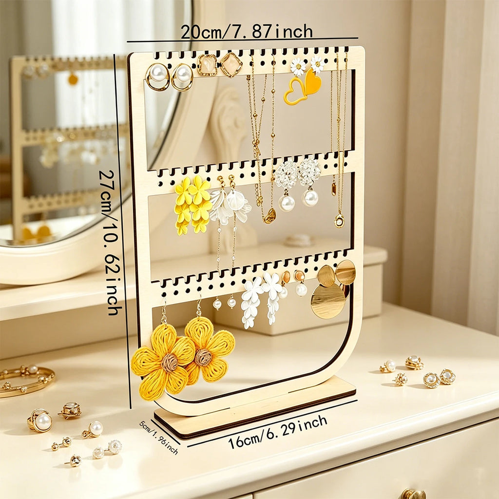 1pc wooden earrings necklace vertical desktop jewelry display storage rack detachable portable three-layer jewelry storage rack Oasis Select
