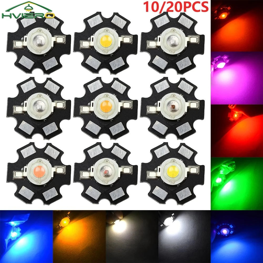 3W High Power LED Chip Beads 10/20 Pack + 20mm Star PCB
