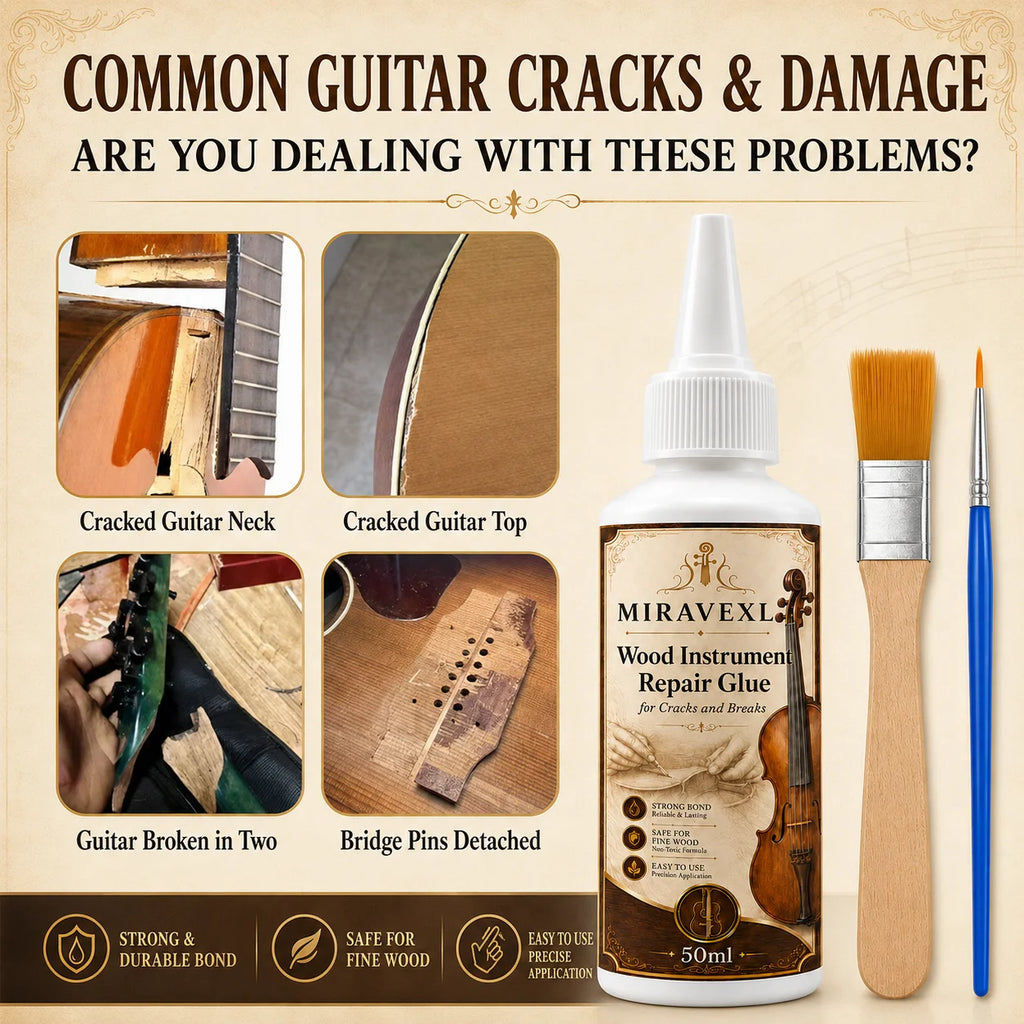 Wood Instrument Repair Glue 50ml Set Flat Brush Detail Brush for Guitar Violin Cello BridgeNeck Crack Fix Adhesive Kit Pack Pro Oasis Select