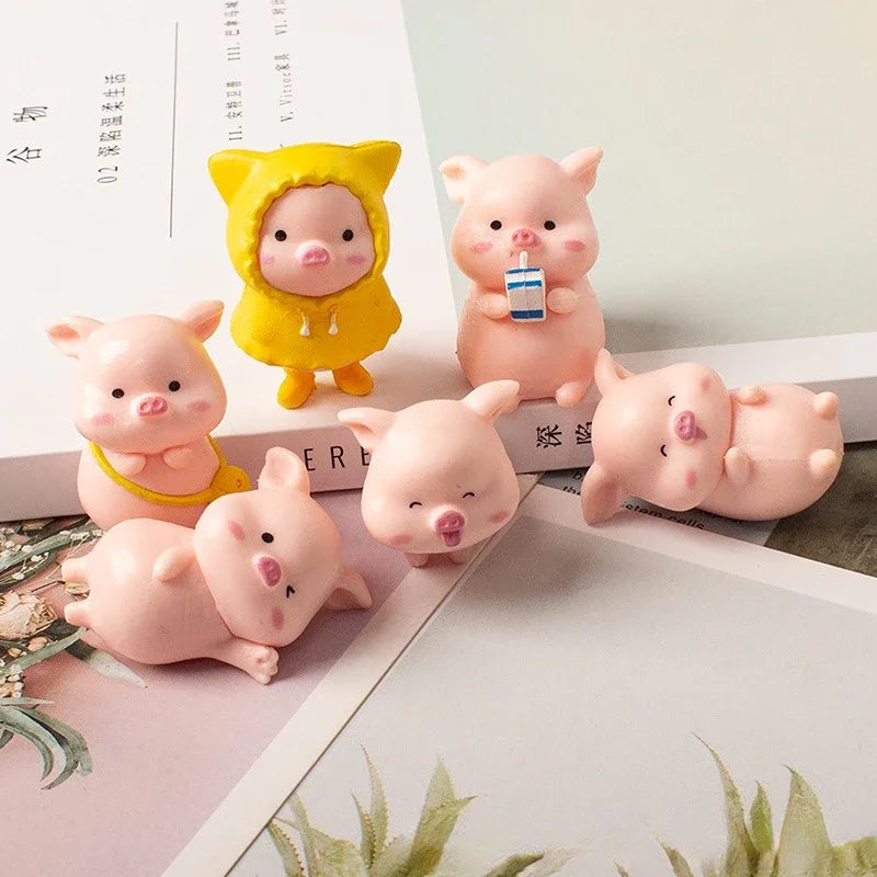 Cute Cartoon Pink Pig Figurine Miniaturas Ornament Resin Piggy Statue Collection Toy Fairy Garden Mini Miniatures Oasis Select