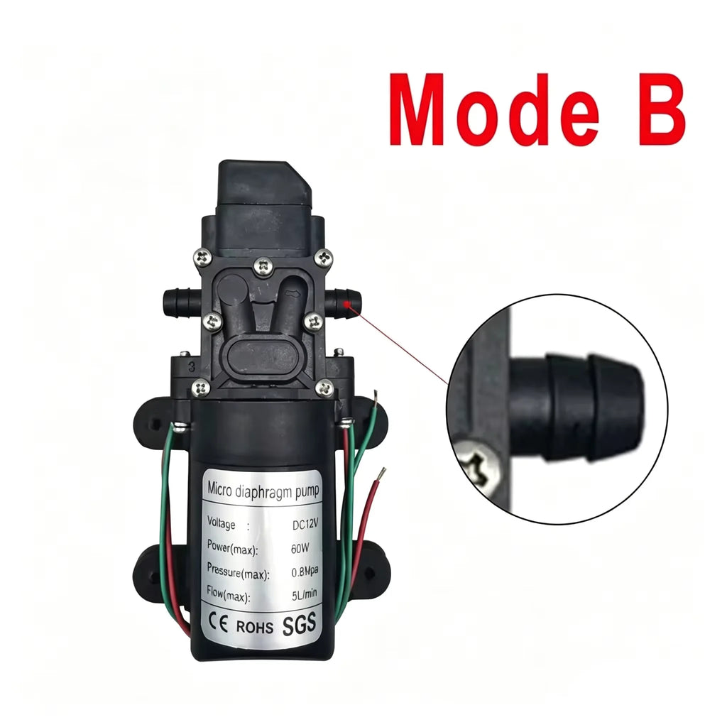 Mini Electric Diaphragm Pump 120PSI 60W 5L/Min High Pressure DC 12V Self-Prim Ing for Water Washing Machine Pesticide Spraying Oasis Select
