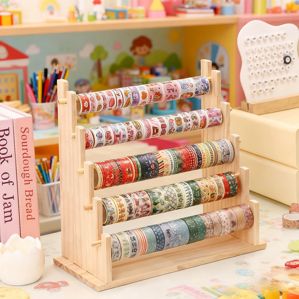 1pc multifunctional wooden tape and sticker storage rack suitable for necklace organizer for office desktop storage display rack Oasis Select