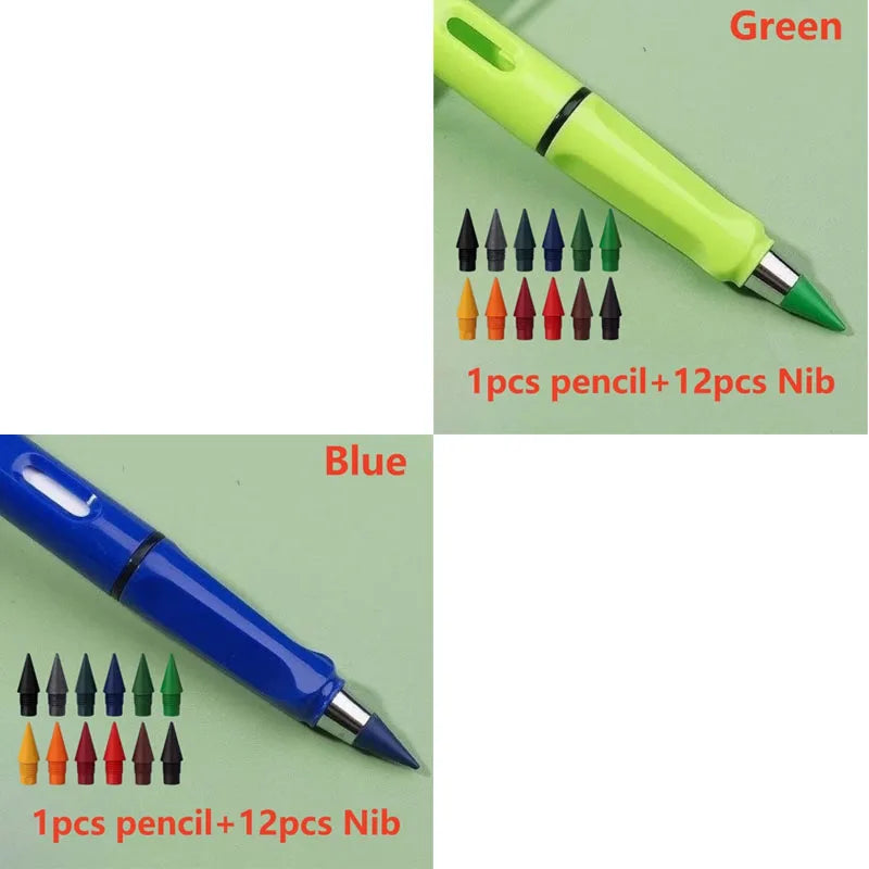 1/2set Kawaii 12 Colors Eternal Pencil No Ink Unlimited Pencils School Kids Art Painting Color Sketch Writing Stationery Oasis Select 2set mix 1