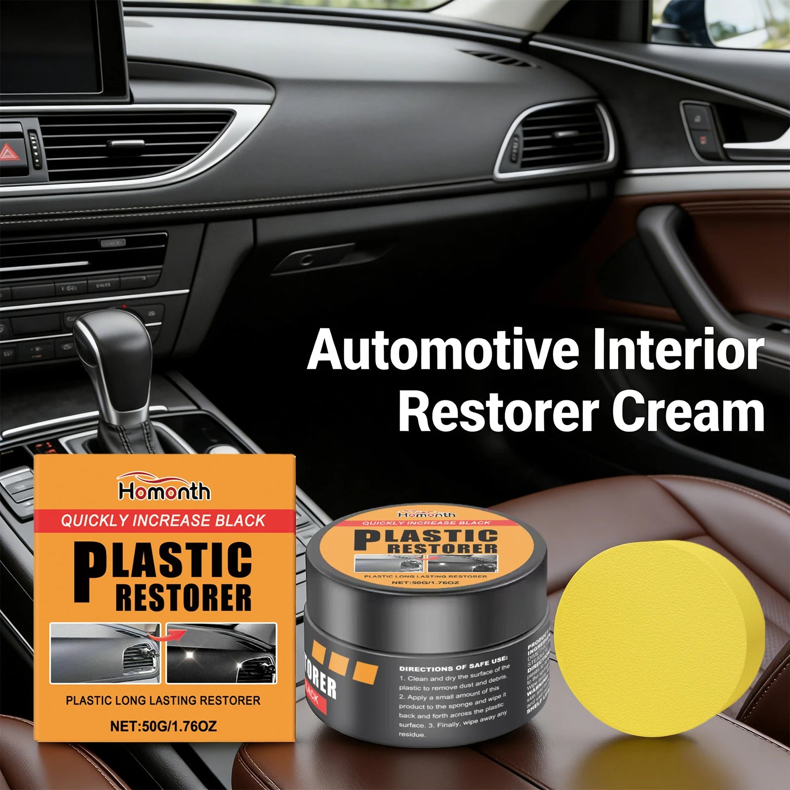 Automotive Interior Restorer Cream with Sponge Car Maintenance Cream UV Protection Repel Dust Stains Waterproof Repair Car Care Oasis Select