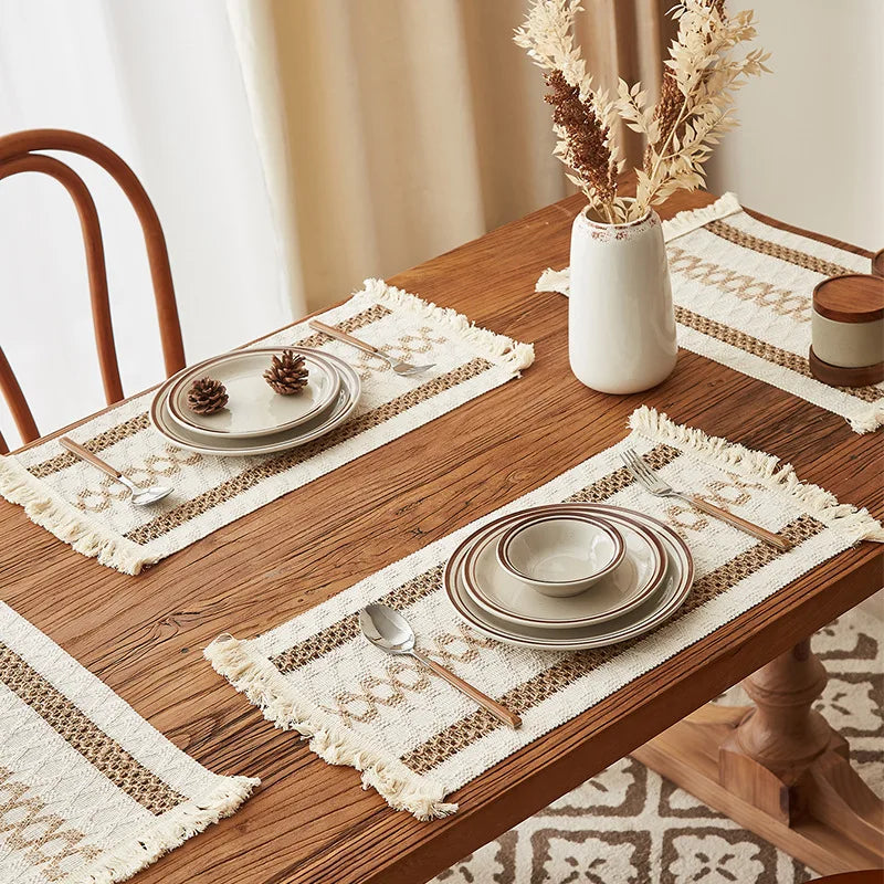 Boho Placemats Macrame Table Decor Natural Cotton Burlap Farmhouse Placemats Home Dining Weddings Home Kitchen Decor Oasis Select