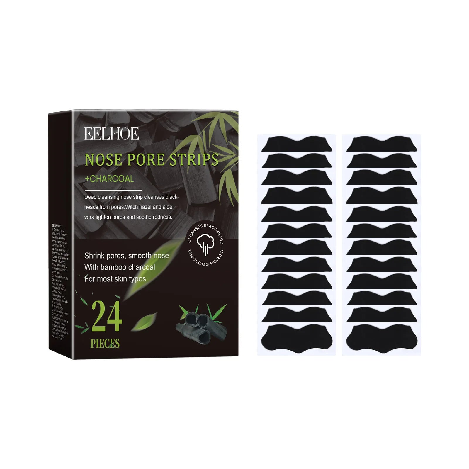EELHOE Charcoal Bamboo Blackhead Nose Strips 24 Pack Blackhead Nose Strips Oasis Select 24PCS