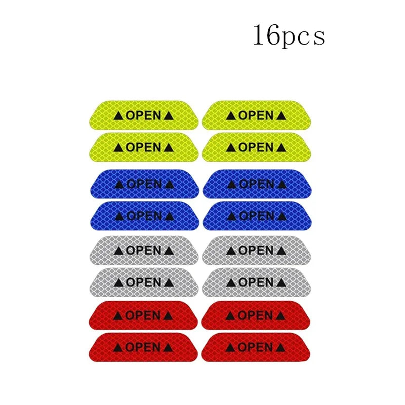 4/8/12/16pcs Reflective Car Door Sticker Safety Opening Warning Reflector Tape Decal Car Accessorie Interior Reflector Sticker Oasis Select Mixed16pcs