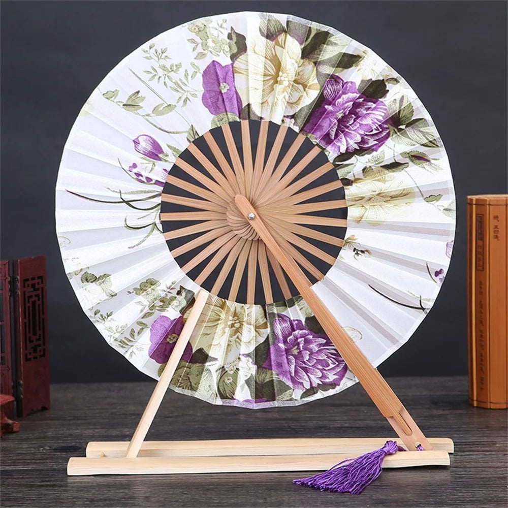 New Japanese Sakura Flower Pocket Folding Hand Fan Round Circle Party Decor Gift Bamboo Windmill Folding Fan Chinese Fans Oasis Select Light purple