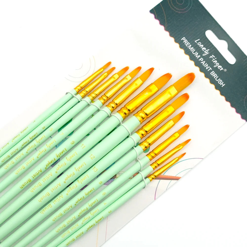 12/48pcs Professional Artist Paint Brush Set,Watercolor Oil Painting Watercolor Drawing Painting Supplies,Nylon Hairs for Artist Oasis Select 12pcs Green Filbert