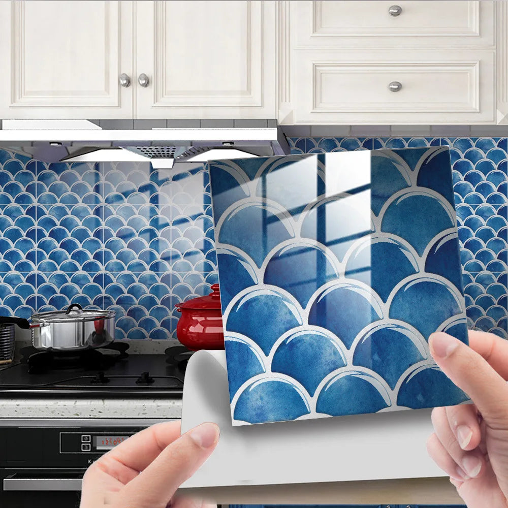 Retro marble grain covered with crystal film fish scale visual 3D ceramic tile paste home decoration renovation wall paste Oasis Select DJ-028 10cm x 10cm-25pcs