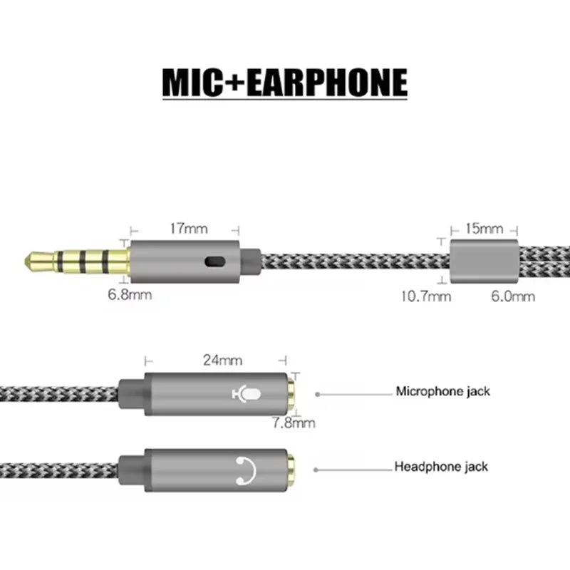 Headset Splitter Adapter Headphone Mic and Speaker Cable 3.5mm Audio Male to 2 Female For Earphone Extense Mobile Audio Cable Oasis Select