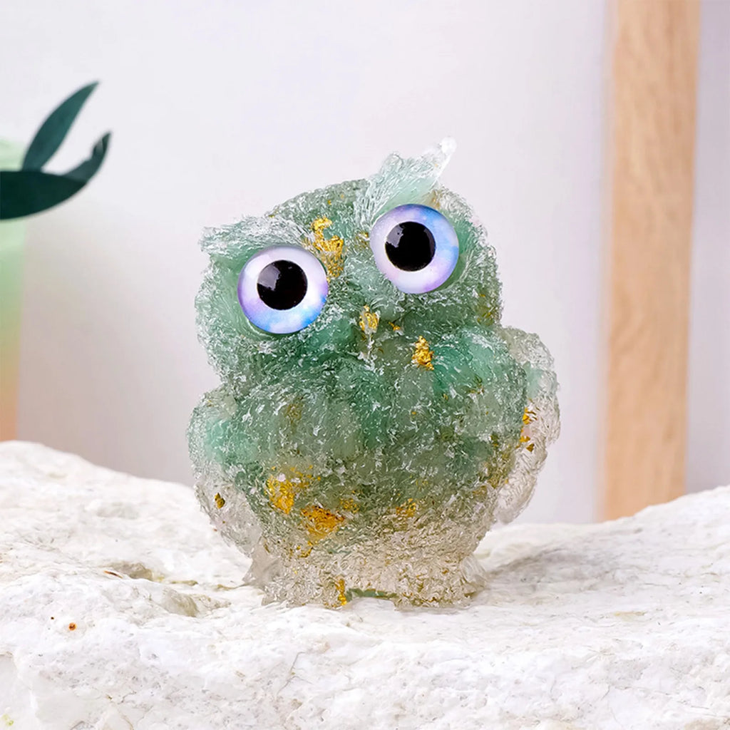 1PC Natural Owl Amethyst Rose Quartz Cute Animal Image Macadam Drip Glue Resin Owl Household Supplies Desktop Ornament Oasis Select B One Size