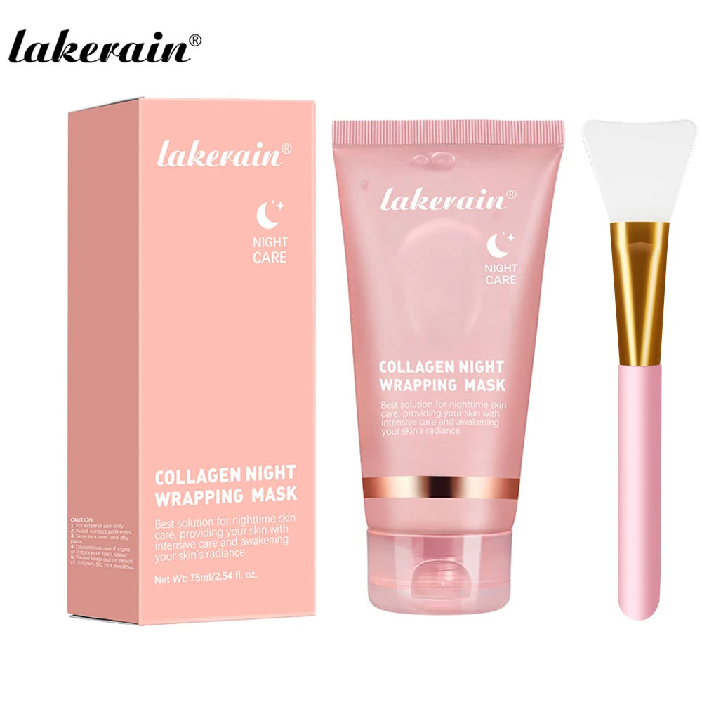 Collagen Overnight Wrapping Peel Off Facial Mask, Korean Collagen Night Wrapping Mask Deeply Hydrates Night Care Mask Cream 75ml Oasis Select Collagen with Brush