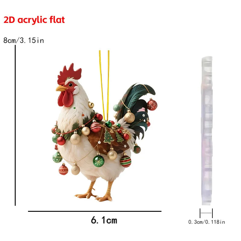 Christmas Animal Series 2D Flat Acrylic Hanging Ornaments for Christmas Party Home Decor Backpack Key Chains Tree Christmas Deco Oasis Select Chicken