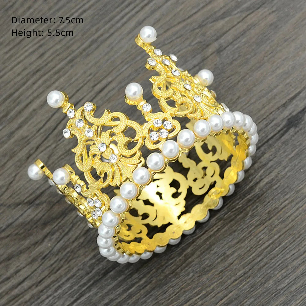 Rhinestone Crown Baking Cake Topper Headwear Decoration Children's Hair Accessories Princess Wedding Birthday Party Supplies New Oasis Select Gold-7.5x5.5cm CHINA