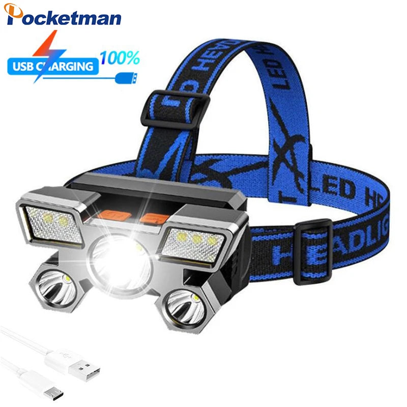 Most Powerful LED Headlamp Built-in 18650 Battery Powered 4 Modes USB Charging Headlight Waterproof Head Lamp Oasis Select