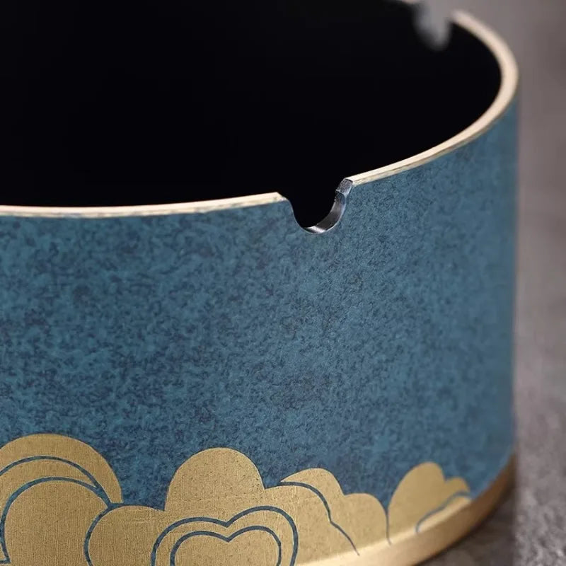 Auspicious Cloud Pattern Round Ashtray for Home Office Decorative Cigarette Holder Brass High-end Home Living Room Oasis Select