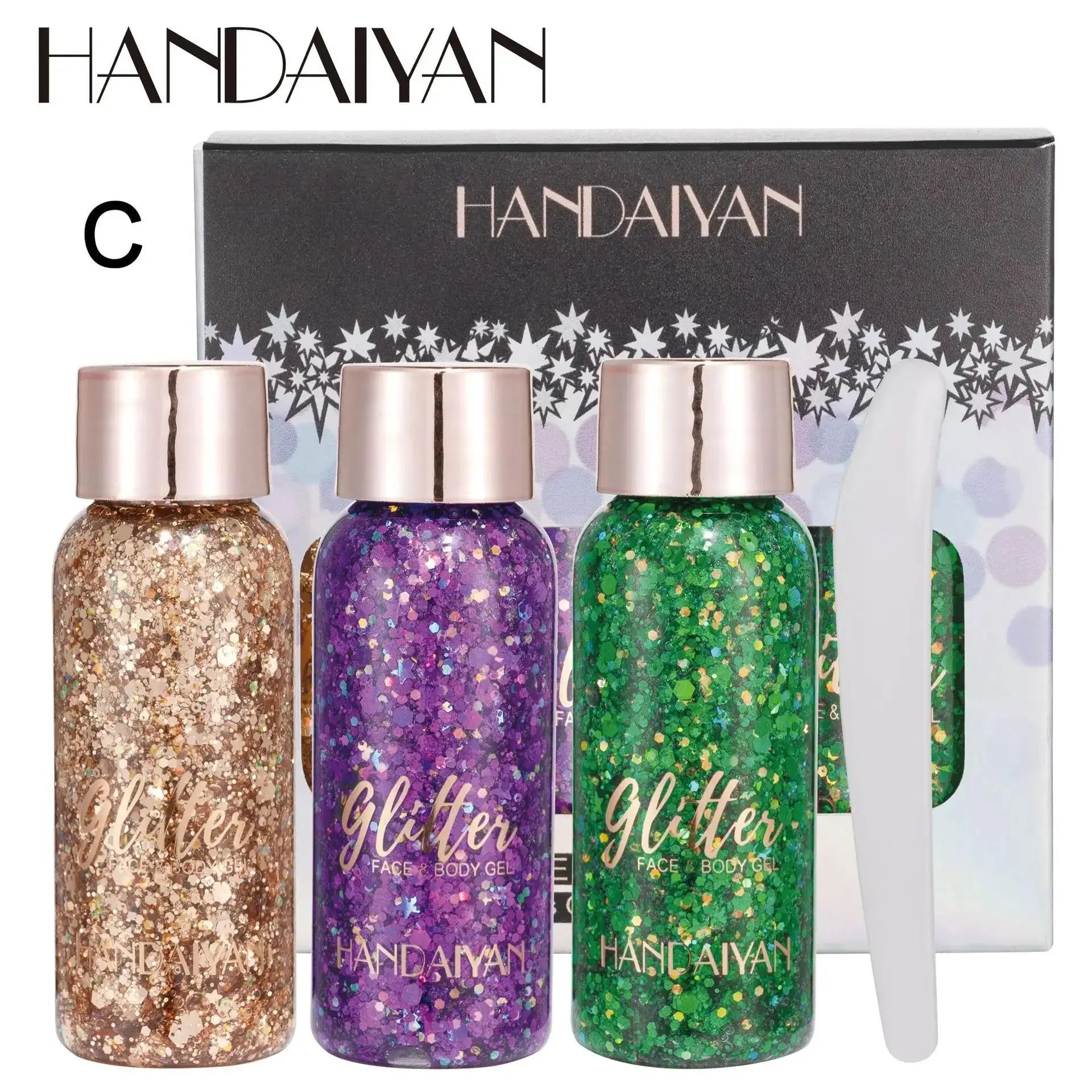 Handaiyan 3-Pc Glitter Gel Set – Face, Body & Nail Art