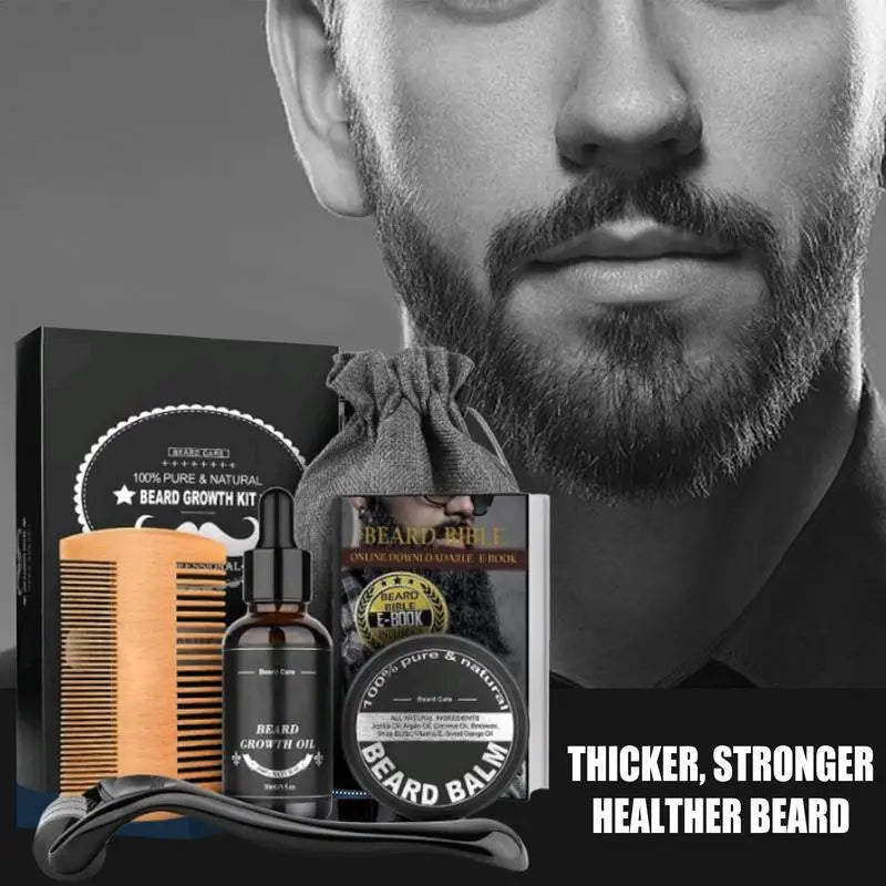 5pcs Men Beard Barba Grooming Beard Set Beard Growth oil Men Hair Enhancer Thicker Mustache Grooming Beard Care Oil comb bag Oasis Select