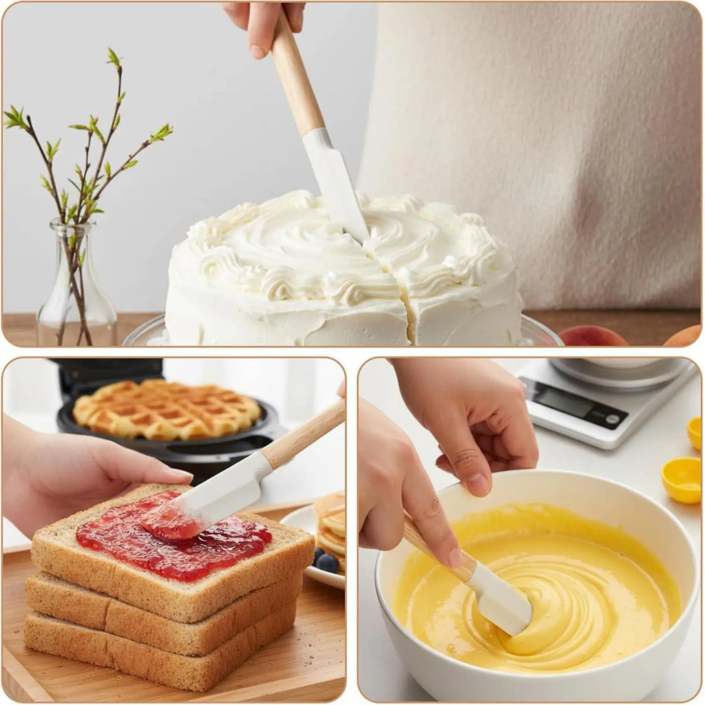 Wooden Handle Spatula silicone Scraper Long Cake Spatula Heat-resistant Kitchen Baking Tool Kitchen Utensils Baking Tools Oasis Select
